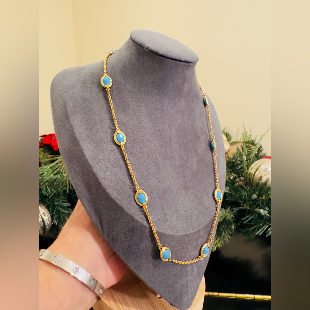 NWT authentic luxury RARE Julie Vos Gold Necklace with Turquoise Stones - Picture 5 of 16